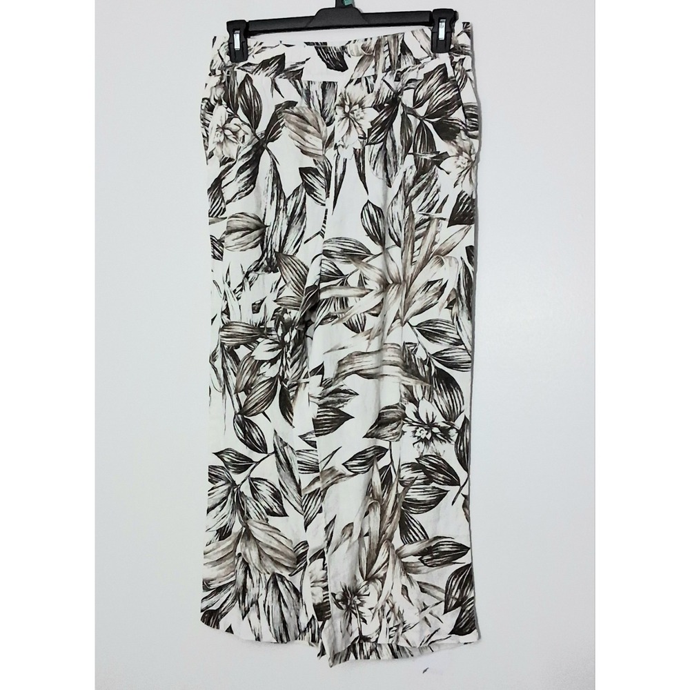 C&C California Pants Women's Size Large Tropical 100% Linen Pull-On Pockets